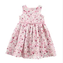 Летние розовые вечерние хлопковые платья-пачки с цветочным принтом для маленьких девочек Повседневное платье с бантом для девочек Одежда для детей