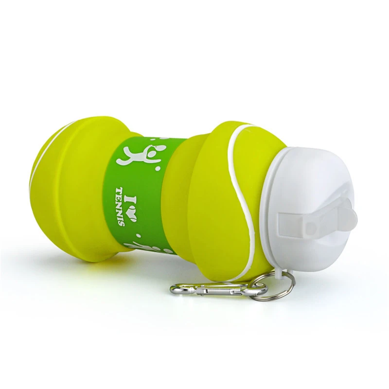 Fold Tennis Water Bottle Travel Hiking Office Camping School Sports Plastic Kettle Healthy Material Portable Kids Water Bottle - Color: Tennis ball