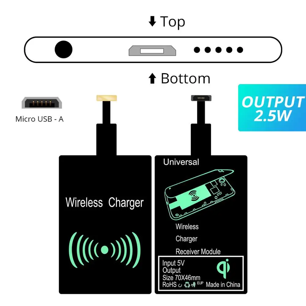 Micro USB A 2.5W FONKEN USB беспроводной зарядный приемник Универсальный Android Micro usb type-C Qi Беспроводное зарядное устройство Модуль зарядного устройства для мобильного телефона - Тип штекера: Micro USB A 2.5W