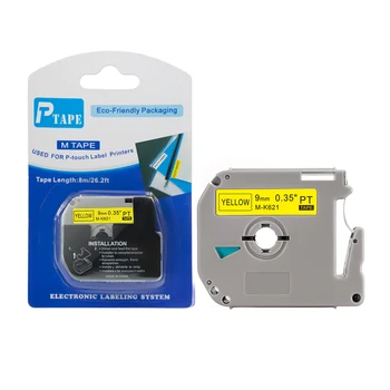 

High Quality 2pcs/lot Compatible for P-touch printer Cartridge 9mm M Tape Black on Yellow Label Tape mk621