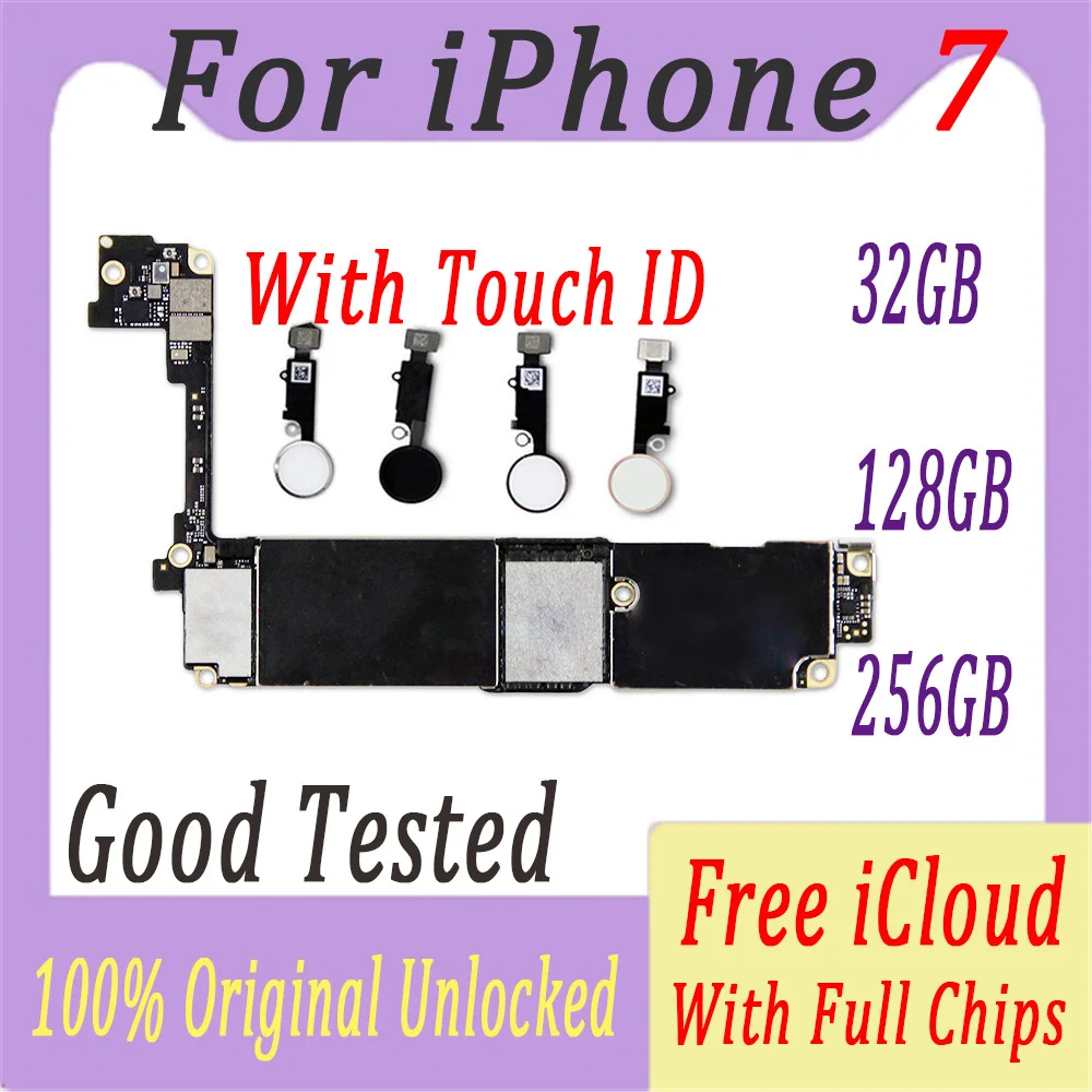Оригинальная разблокированная материнская плата для iphone 7 с/без Touch ID, материнская плата для iphone 7 32 ГБ/128 ГБ/256 ГБ пластина