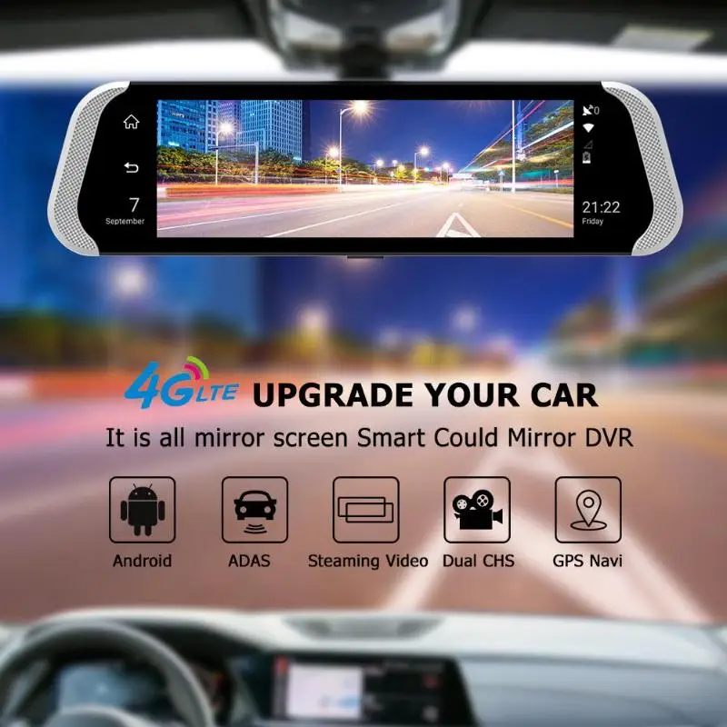 

10 Inch 3G Car Rearview Mirror Dvr Camera Dual Lens Android 5.1 Dash Cam App Adas Warning Bluetooth Dual Lens G-Sensor Dvr