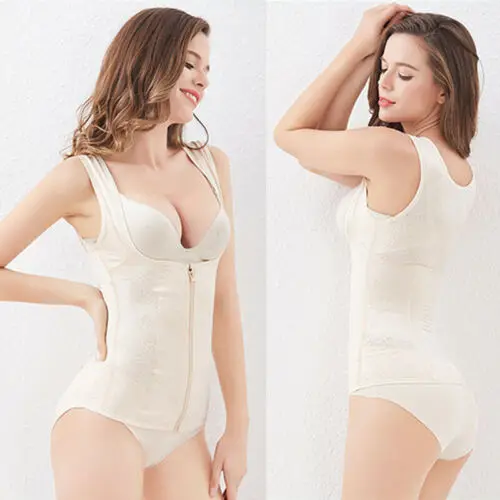 Women Ladies Solid Sauna Sweat Waist Trainer Corset Workout Suit Body Shaper Vest with Zipper