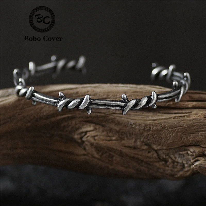 Silver Curb Ball Barbed Wire Bracelet Stainless Steel Mens Womens Unisex  Jewellery Gift for Her Him 