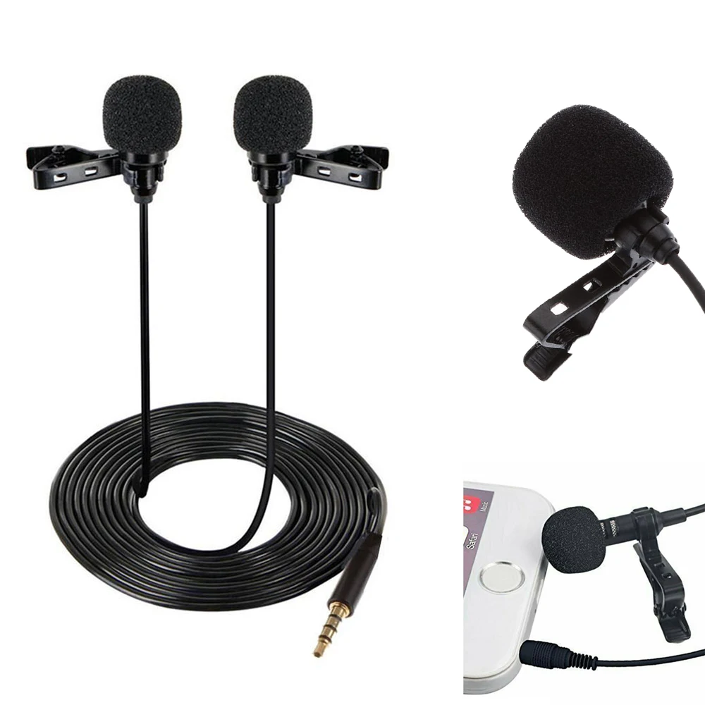 Micrófono profesional portátil de 3,5mm, Mini micrófono Lavalier de solapa con enganche de doble cabeza para PC, portátil y teléfono móvil