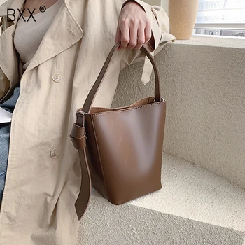 

[BXX] PU Leather Crossbody Bags For Women 2020 New Bucket Bag Totes Lady Solid Color Shoulder Messenger Bag Female Handbag HJ056