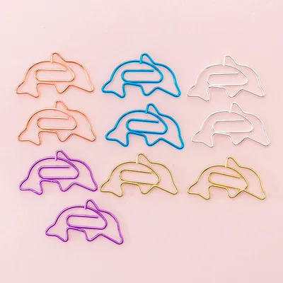 Creative clips formas cartoon shaped paperclip metal paper clip cute clamp bookmarks bright color - Цвет: 10pcs Dolphin