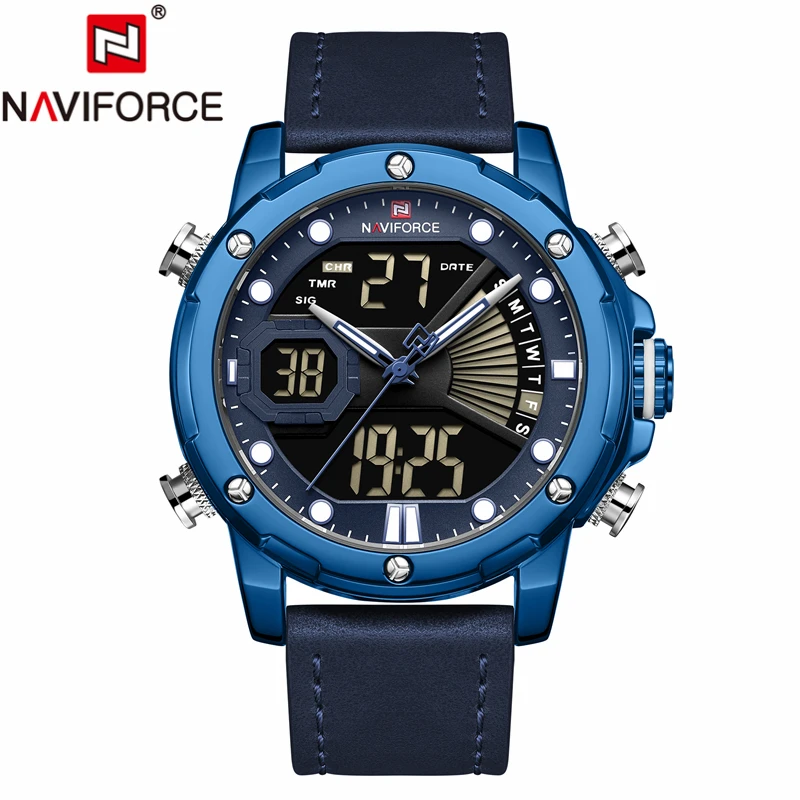 Blue NAVIFORCE Топ Бренд роскошные модные мужские часы двойной дисплей аналоговые цифровые кварцевые часы для мужчин s водонепроницаемые часы Relogio Masculino - Цвет: Blue