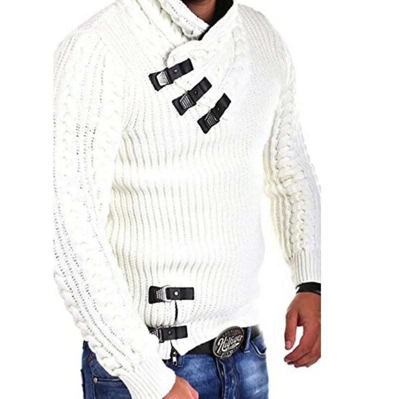 Толстый свитер мужской повседневный стоячий воротник длинный рукав осень зима модные топы стандартная шерсть сплошной цвет мужской свитер