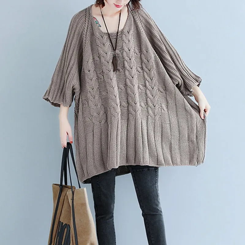 Новинка 2019 повседневные корейские вязанные Длинные свободные свитера с рукавами