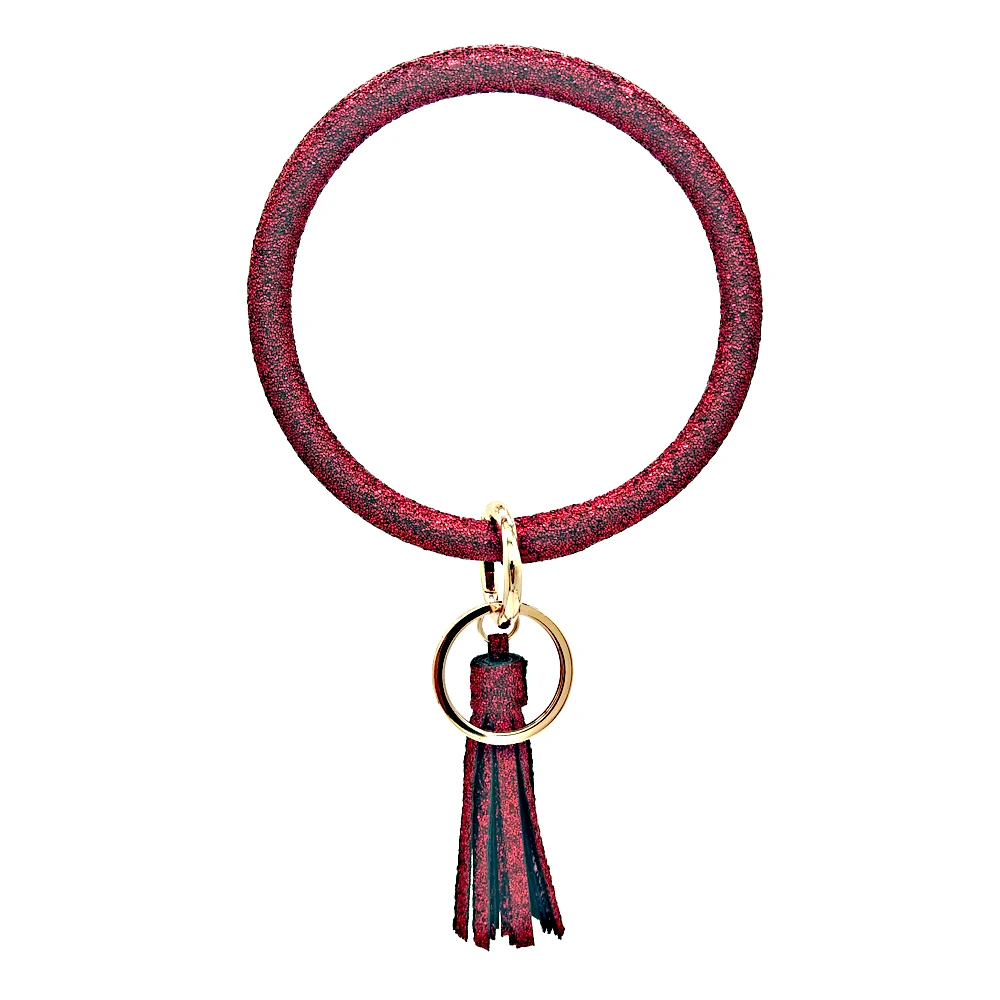 PU Leather Bracelet Keychain for Women Bright Solid Color Wristlet Keychain Fashion Tassel Bangle Keychain Accessories