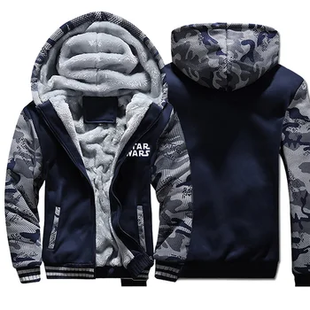 

2019 men star wars trend printing hooded hoodie camouflage plus velvet padded sweatshirt autumn winter long-sleeved warm jackets