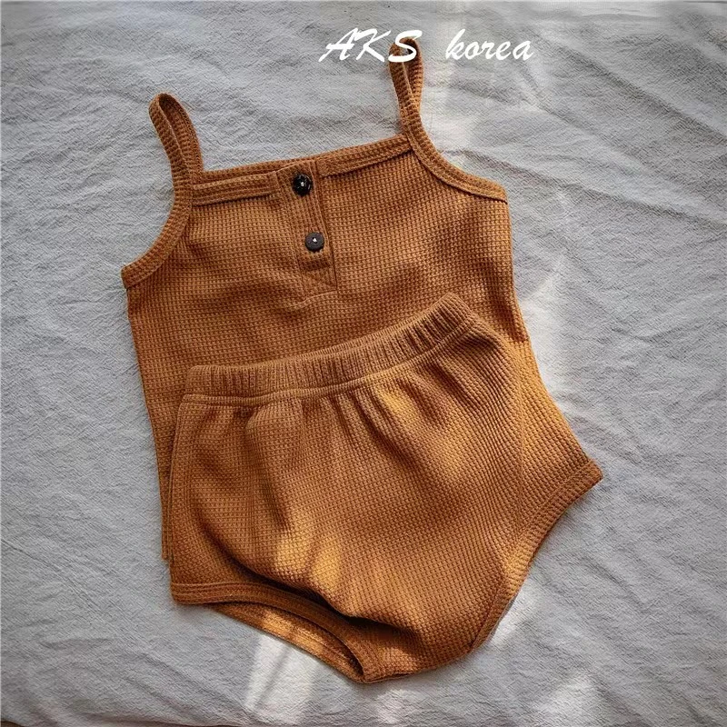 Cotton Casual Summer Newborn Baby Boys Girls Outfits Suit Ribbed Knitted Sleeveless T-shirts Tops+Shorts 2Pcs Kids Tracksuits Baby Clothing Set comfotable