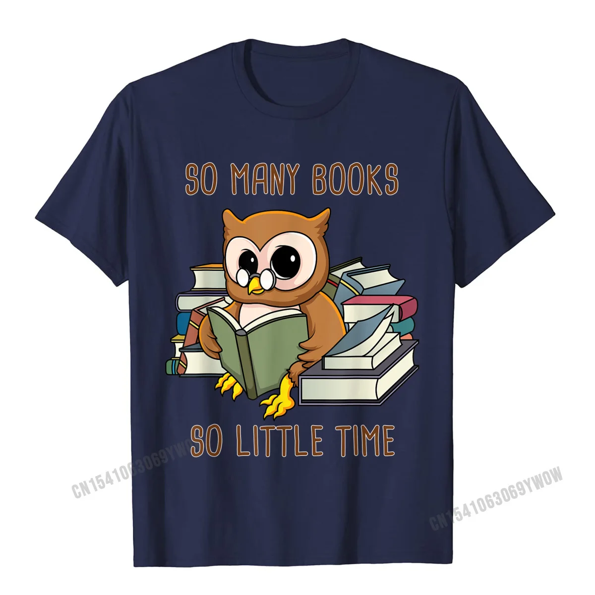 Crazy T-shirts Custom Short Sleeve Plain O Neck 100% Cotton Fabric Tops Shirt Custom Tops Shirts for Boys Father Day So Many Books So Little Time Shirt Cute Owl Geek Gift__717 navy