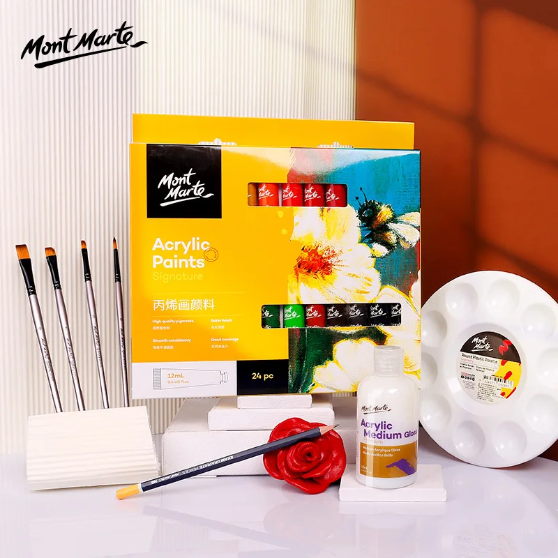 Mont Marte 12/24 Colors 50ml Professional Acrylic Paint Set Waterproof  Fabric Paints Drawing Fabric Set For Kids Art Supplies