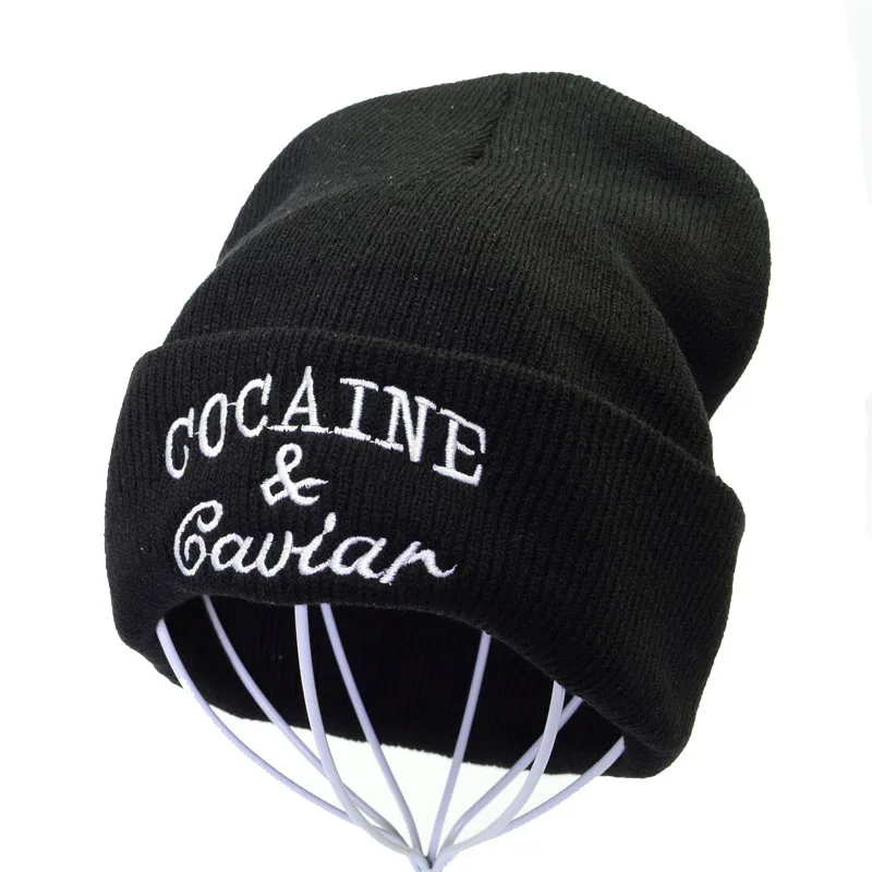 Модная зимняя в стиле бини кокаин и икра, вязанная шапка с вышивкой унисекс, уличная теплая шапка, мужские лыжные хип-хоп шапки