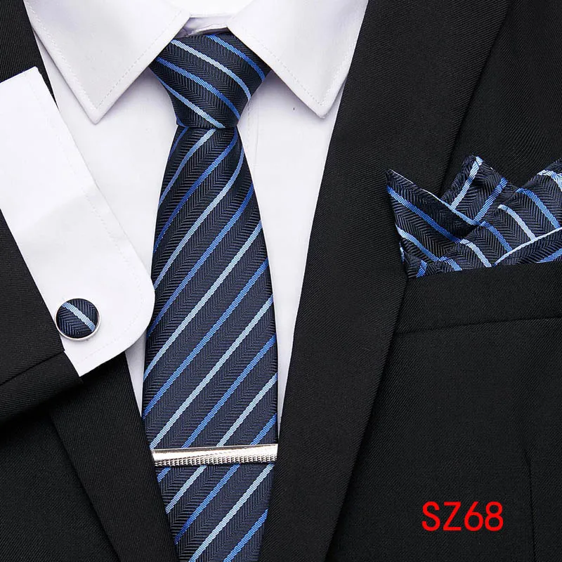 Клетчатый деловой носовой платок, платок, запонки, зажим для галстука, костюм, галстук шириной 7,5 см, Шелковый галстук, набор для мужчин, аксессуары для свадебной вечеринки