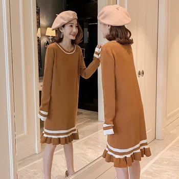 

Winter clothing plus size women's sweater knit dress pregnant women sweater Korean fashion pregnancy dress