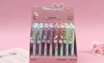 

pretty laser time lover gel pen cartoon school student gel ink pen office stationery black write pen promotion gift pen 48pc/lot