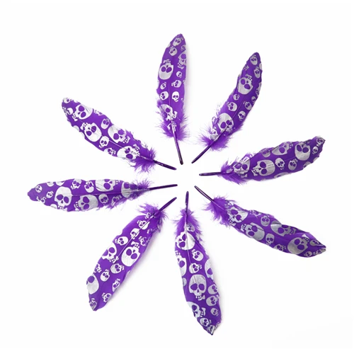 Purple Украшения, многоцветные украшения, гусиное перо с принтом черепа,, 50 шт./лот, 18-22 см, сделай сам, Хэллоуин, карнавал - Цвет: Purple