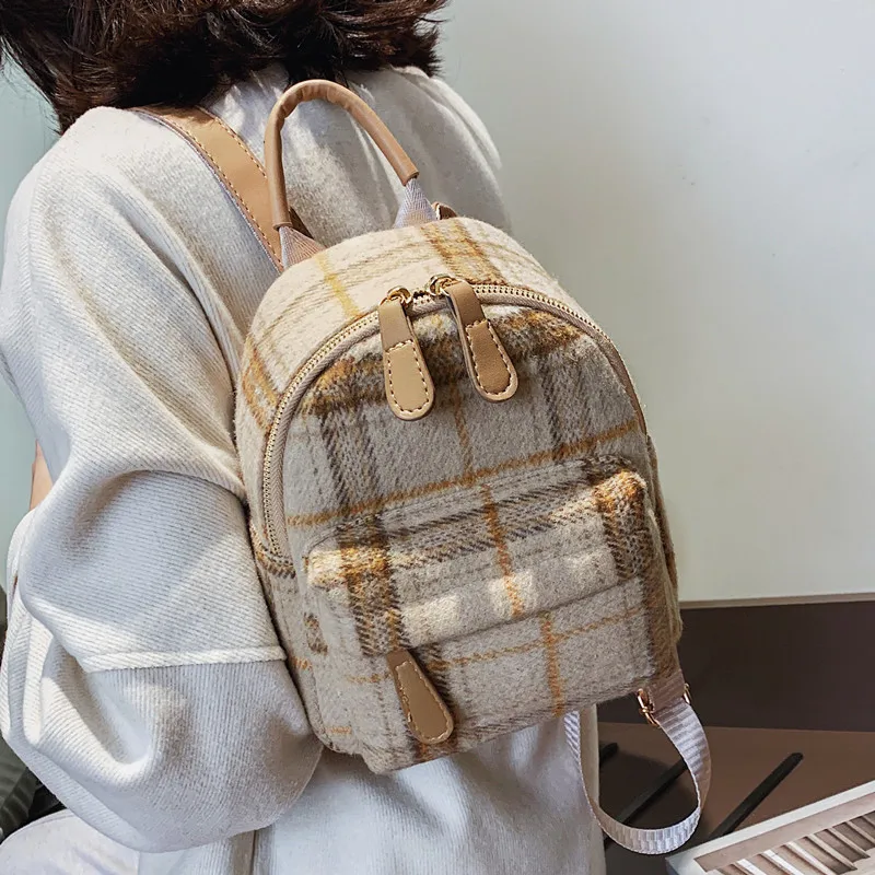 

Autumn Plaid Backpack For Women 2020 New Back Shoulder Bag Female Small Backpacks Woolen Rucksacks Mini