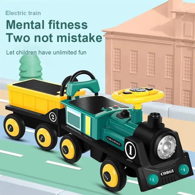 Kids Ride-On Toy Electric In Ride On Four-Wheeler Train Baby Toys Car Remote Control Car Dual Drive With Music For Children Ride 4