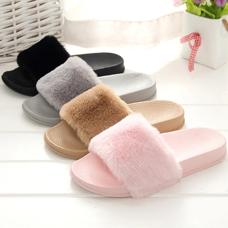 

Free Shipping Furry Slippers Fashion Furry Slides For Women Lightweight Outdoor Fur Slipper Female Shoes