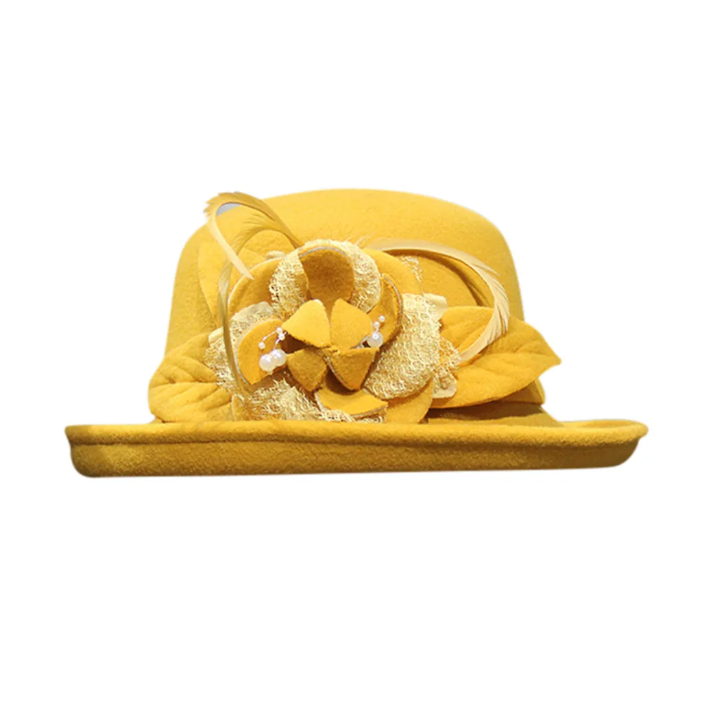 Подарок матери, Дамская осенняя и зимняя модная шерстяная накидка, женские вечерние головные уборы высшего класса, шерсть, фетровая шапка# p3 - Цвет: Цвет: желтый