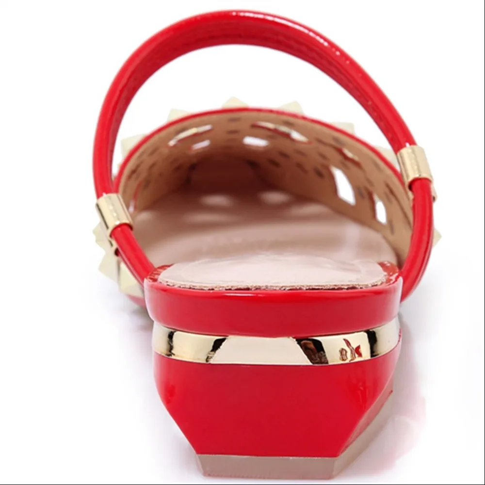Insicre, Модные женские сандалии из натуральной кожи, большие размеры 33-42, повседневная женская летняя обувь с заклепками, на низком каблуке, с острым носком, с вырезами, красного цвета