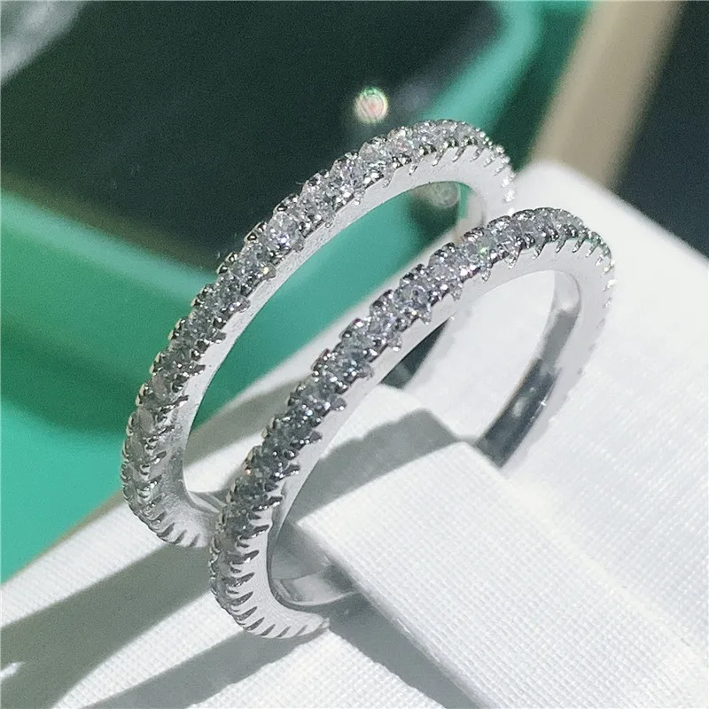 Office Lady Party ring 925 Sterling silver 2 row Pave AAAAA cz Engagement Wedding Rings for women Statement Jewelry