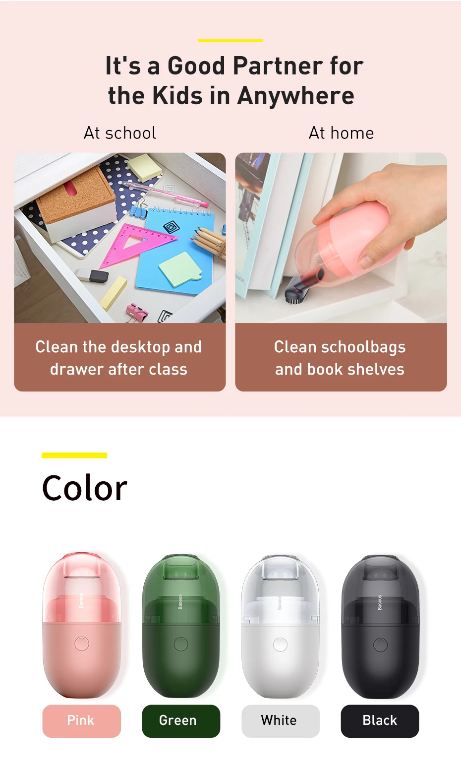 Baseus Wireless Mini Vacuum Cleaner 1000Pa Small Handheld Car Interior Desktop Dust Cleaning Tool Portable Car Vacuum Cleaner