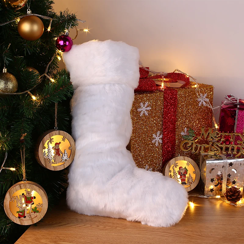 

Snow White Xmas Stock Fireplace New Year Christmas Tree Home Decor Christmas Stocking Plush Delicate Christmas Candy Bag Market