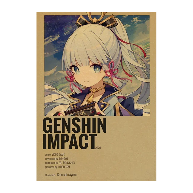 Genshin Impact Anime Posters Kraft Paper Prints Home Room Decor Study Bedroom Bar Cafe Wall Paintings Cartoon Wall Stickers Kraft Paper