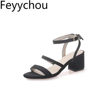 

Women Sandals Beach Shoes High Heel Flock Peep Toe Ankle Strap Buckle 2020 Summer Sweet Fashion Casual Office Beige Pink Black