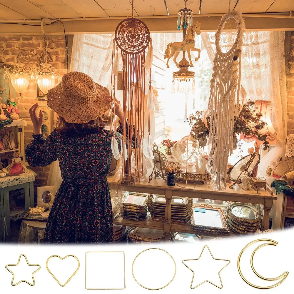 macrame rings 4pcs Crafts Wedding Star Macrame Rings Supplie Gold Hoop Moon Metal Hoops Dream Catcher Hoop Iron Circle DIY Flower Wreath Rings