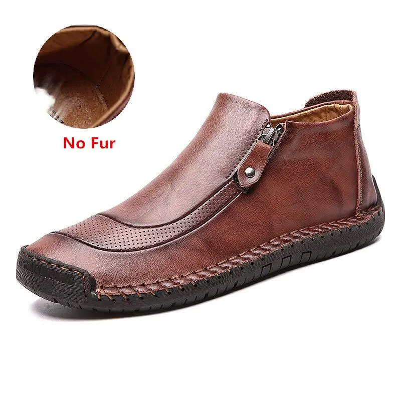 No fur red brown Модные мужские ботинки; высококачественные зимние ботильоны из спилка; Теплая мужская обувь на меху; плюшевая обувь для вождения; сезон осень-зима - Цвет: No fur red brown