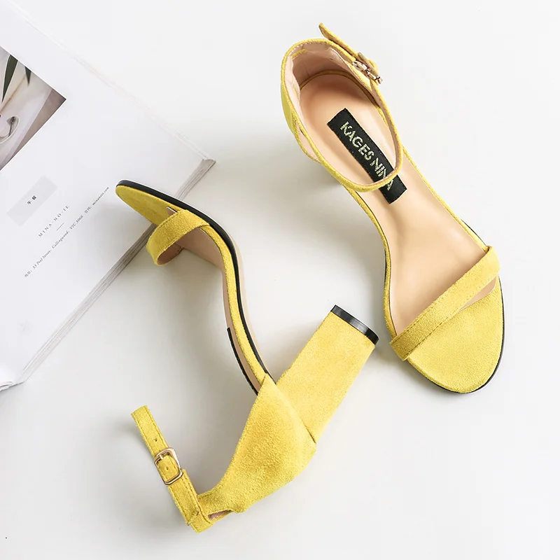 Г., женские летние классические мохнатые сандалии на высоком каблуке 8 см, 5 см, большие размеры 41 Женские повседневные сандалии на блочном каблуке женская желтая обувь - Цвет: 404 Yellow 8cm