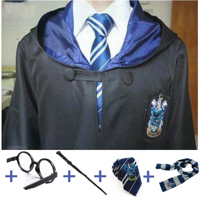 Карнавальный костюм; халат; плащ с галстуком-шарфом; Ravenclaw Gryffindor Hufflepuff Slytherin для взрослых и детей; костюм Харриса - Цвет: Ravenclaw Full Set2