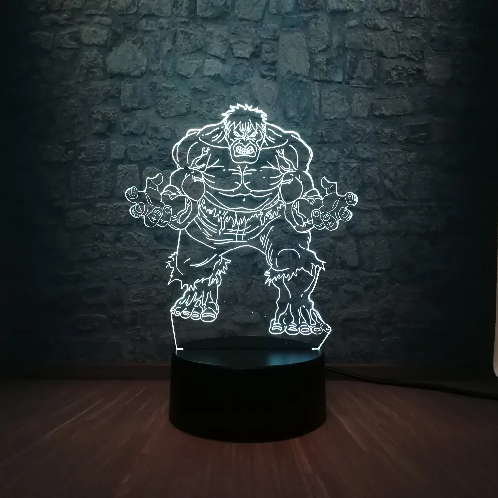 Горячий чудный фильм фигура Мстителей Халк 3D светодиодный Иллюзия ночник 7 цветов Изменение Настольная лампа новые рождественские игрушки для детей подарок