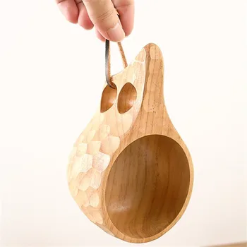 

Outdoor camping tactical cup, Nordic Rubber wood Finnish wooden cup Environmental protection Kuksa solid waist coffee cup