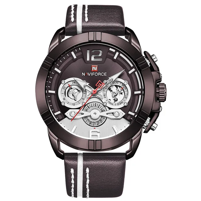 coffee NAVIFORCE мужские часы Топ люксовый бренд военные кварцевые часы мужские спортивные Водонепроницаемые кожаные Наручные часы мужские Relogio Masculino - Цвет: coffee