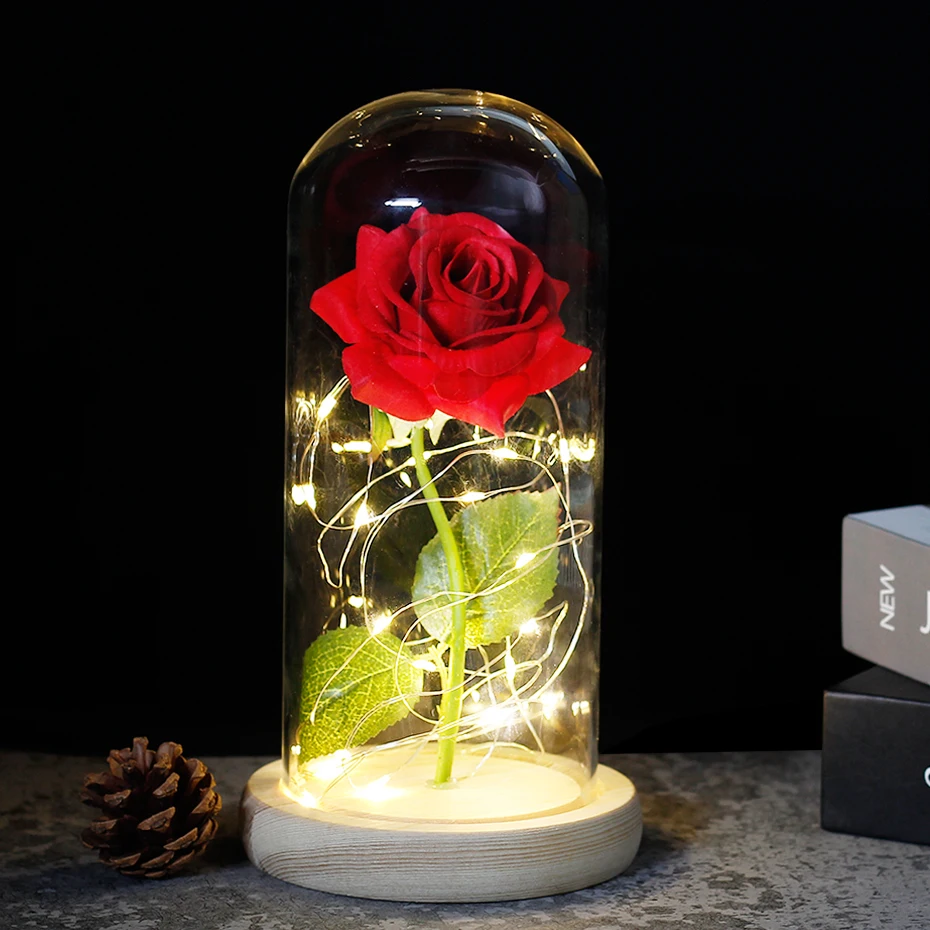 Beautiful Eternal Rose Eternelle LED Light Beauty And The Beast In Glass Dome For Mother's Birthday Valentines Day Gift | Дом и сад