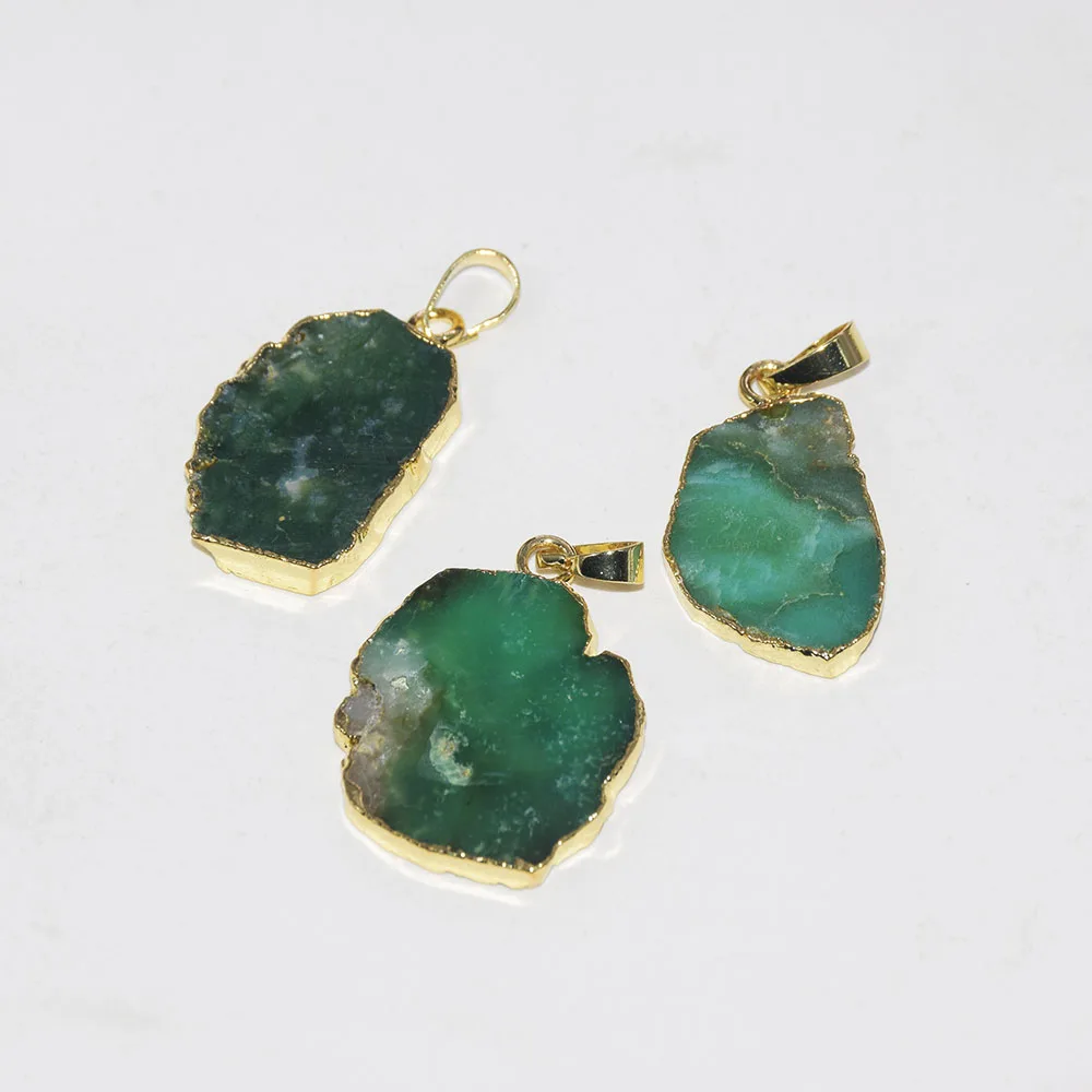 Натуральный срез сырой Chrysoprase необычный кулон женский большой золотой ободок плиты зеленый Австралийский камень кулон для женщин