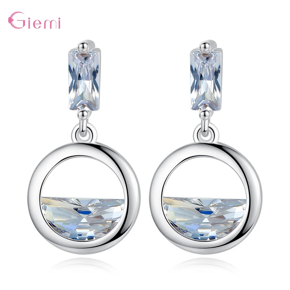 

Fashion Geometric 925 Sterling Silver Spring Water Stud Earrings Round Zircon Waterdrop Earring For Women Oorbellen