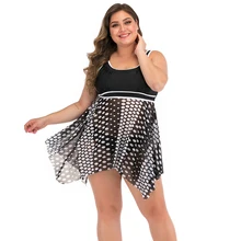 Новинка, женское бикини из двух частей размера плюс, купальник, платье, сексуальное, Ретро стиль, с принтом, в горошек, сетка, из кусков, танкини, купальник