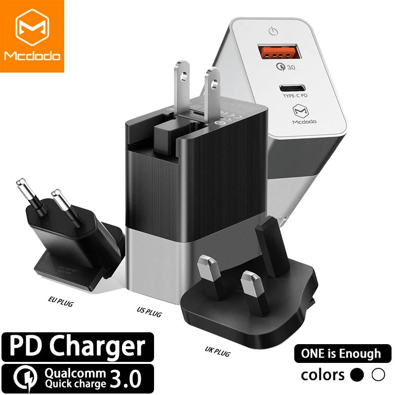 Mcdodo 18 Вт USB C PD зарядное устройство EU/US/UK 3 в 1 тройное Универсальное для путешествий