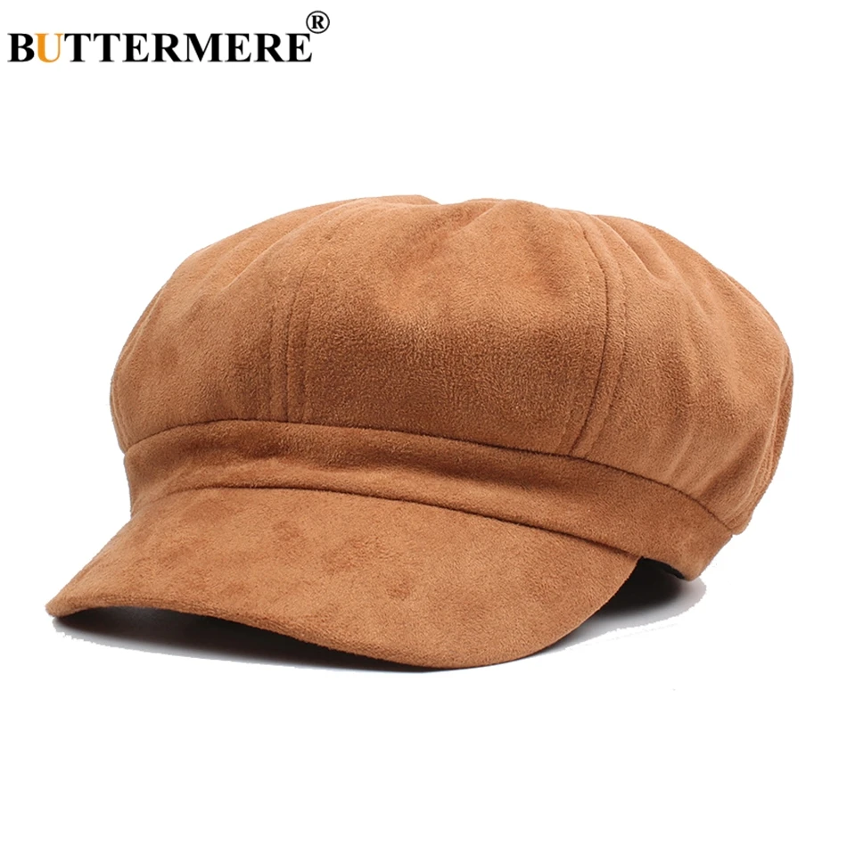 

BUTTERMERE Women Newsboy Caps Suede Fabric Female Casual Vintage Flat Cap Berets British Style Spring Autumn Octagonal Hats