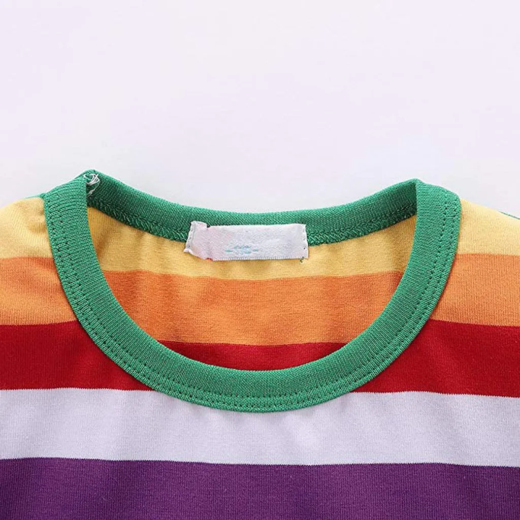 Toddler Kids Baby Girl Boy Rainbow T Shirt Tops Striped Outfits Clothes Short Sleeve Cartoon Cute Children's T-shirt For Boys