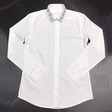

Letters Embroidery Collar Shirt Men Slim Casual Long Sleeve Chemise homme High Quality Cotton Business Dress Shirts Tag Label