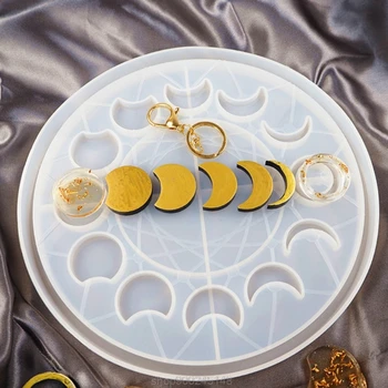 

Large Moon Phase Round Tray Resin Mold Crescent Half Full Moon Keychain Pendant Silicone Molds S22 20 Dropshipping